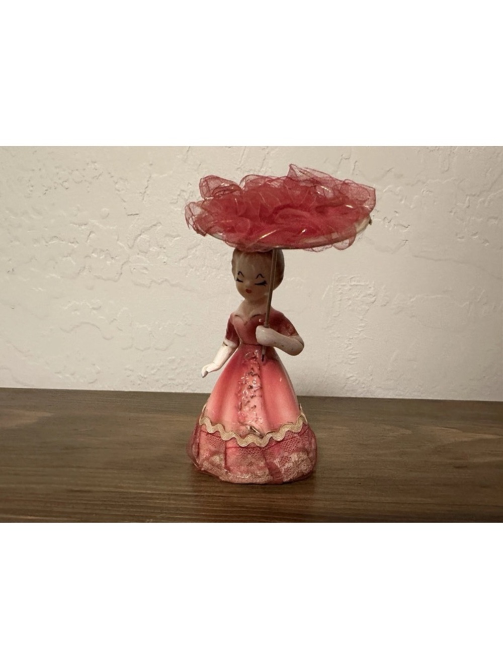 Vintage Josef Original Porcelain Figurine/Girl/Pink Dress/Umbrella/AS Is